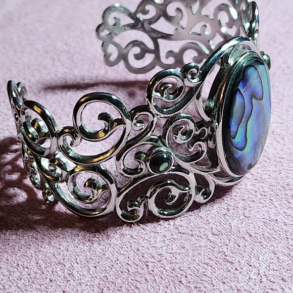 JTV Pacific Style Abalone Shell Silver Cuff Bracelet - Picture 9 of 9